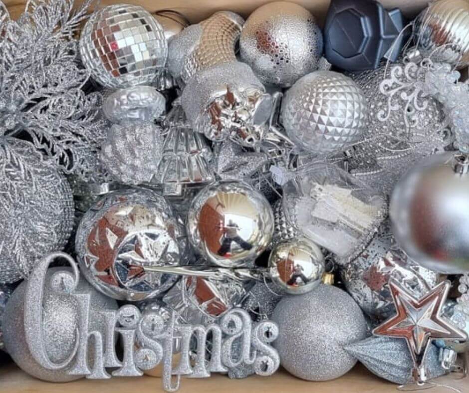 silver Christmas decorations for hire
