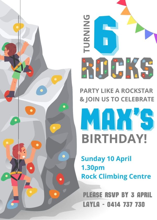 Rock climbing party invite